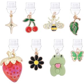 Dust Plug Charm for Kindle -8 Pack Strawberry and Frog Pendant Type C/USB C Anti-Dust Plugs, Phones Charms Gift for E-Reader Lover Teachers Students