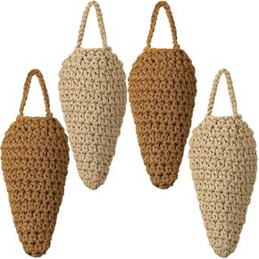 Geiserailie 4 Pcs Crochet Wasp Nest Decoys Fake Hanging Wasp Hornet Nest for Patio Eaves Garden Yard Decoy Decoration