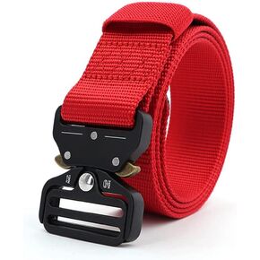 NA 49 Inch Mens Tactical Belt Heavy Duty Nylon Belt Wide 1.5 Inch Riggers Belt Military Webbing with Quick Release Metal Buckle (Red)