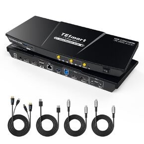 TESmart USB-C 4K@60Hz KVM Switch 2 Monitors 2 Computers, USB 3.0 Docking Station, Dual Monitor KVM for 2 Laptops, 2 USB-C MST Ports 2K@144Hz, EDID Support, Hotkey Switch, with All Input Cables