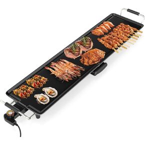 LDAILY Extra Large Nonstick Electric Griddle, Teppanyaki Grill BBQ W/ 4 Adjustable Temperature, Even Heating & Handles, Long Table Top Pancake Griddle Grill for Indoor & Outdoor Party, Camping（35’’）