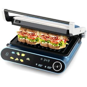 Happygrill 3 in 1 Panini Press and Electric Indoor Grill, 1200W Open Flat Teppanyaki Griddle w/ 2 Non-Stick Dishwasher-Safe Plates, 7 Grilling Modes, LED Display, Independent Temp Control & Drip Tray