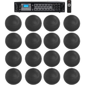 Rockville 6-Zone Amp+16 Black 6" Ceiling Speakers for Restaurant/Bar/Cafe/Office