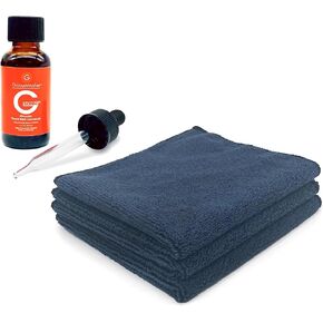 GrooveWasher G-Sonic Ultrasonic Record Record Wash Concentrate وثلاثة ملابس كبيرة لتنظيف الألياف الدقيقة | حزمة هدايا 2 في 1 متوافقة مع آلات تنظيف السجلات بالموجات فوق الصوتية ، وسجلات الفينيل النظيفة والجافة