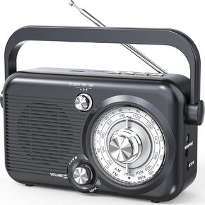 راديو AM FM المحمول مع Bluetooth ، 2000 مللي أمبير في الساعة ترانزستور قابل لإعادة الشحن مع أفضل استقبال ، وراديو مدعوم من البطارية بواسطة بطاريات خلية 4x D ، والتحدث بصوت عال ، ودعم بطاقة SD ومشغل USB MP3 ، والأضواء الخلفية