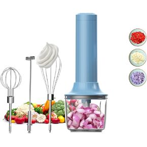 4-in-1 Electric Hand Mixer, Electric Whisk, Mini Onion Chopper 10Oz, Small Cordless Hand Blender, Milk Frother Wand for Coffee, Matcha, 4 Speed Rechargeable Food Processor for Baby Food Maker