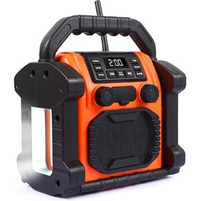 مكبر صوت Radio Radio Radio ، 30W IPX 66 FM Clock Radio المحمولة مع مصابيح LED ، أجهزة الراديو FM المضادة لموقع التصنيع/الصيد/الصيد/الحفلة/التخييم （Orange）