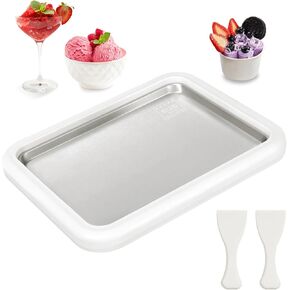 Rolled Ice Cream Maker, Frozen Yogurt Machine, Instant Cold Plate with 2 Spatulas for Kids Homemade DIY Soft Serve Slushies, Gelato, Sorbet and Rolled Ice Cream