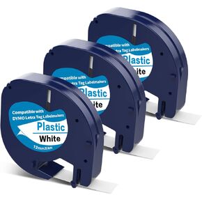 3 X 91331 Plastic White Label Tape Replacement for Dymo Letratag Refills 12mm 1/2 x 13 for Letra Tag Label Maker Refills LT100H LT100T QX50