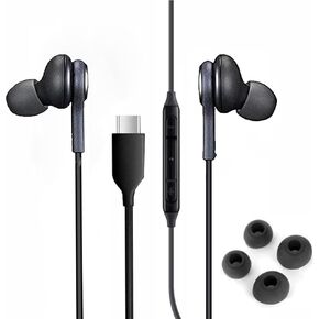 2025 New in-Ear Earbuds Stereo Headphones for Samsung Galaxy Z Fold6，S24S23S22S21S20 Note 10 10+ - with Microphone and Volume Remote Type-C Connector-Black