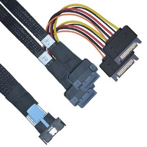 PCIe 5.0 MCIO x8 to 2 EDSFF E1 E3 Cable for E1.S E1.L E3.S E3.L SSD with 15P Power, 2.1ft(65 cm)