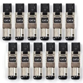 RJ45 Connectors Tool Free Cat8, Cat8 Field Termination Plug Shielded Modular Plugs for 2000MHz 2GHz 40G, 22AWG-24AWG (CAT8-12Pack)