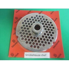 Size #32 larger burger GRIND 1/4" holes. (6mm holes) WITH HUB meat grinder disc plate Hobart Cabelas LEM. FINE GRIND holes for bologna, hot dogs etc Stainless steel.