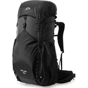 55L Internal Frame Waterproof Hiking Camping Backpack with 3L Water Bladder and Rain Cover, Large Lightweight Travel Daypack Rucksack for Climbing (8120 Black)