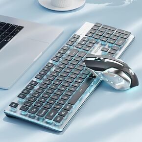 EWEADN V3 Wireless Keyboard and Mouse with Single Backlit, Metal Panel, Bluetooth/2.4G Rechargeable Silent Keyboard and Mouse Combo Light up Full Size Cute Keyboards-Green