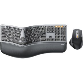 ProtoArc Ergonomic Keyboard Mouse, Full Size Wireless Bluetooth Ergo Keyboard Mouse Combo, Cushioned Palm Rest, Split Design, Rechargeable, Compatible for Windows, Mac OS - Gray and Black