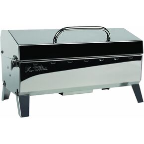 Kuuma "Kuuma Premium Stainless Steel Mountable Charcoal Grill w/Inner Lid Liner by Camco -Compact Portable Size Perfect for Boats, Tailgating and More - Stow N Go 160"" (58110)", silver