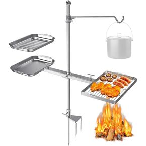 Adjustable Swivel Campfire Grill – Heavy-Duty Stainless Steel Fire Pit Grate for Open Fire Cooking, Portable BBQ Grill for Camping & Outdoor Use