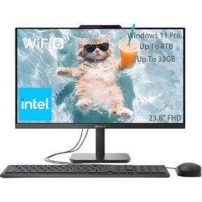 Lenovo 23.8" FHD All-in-One Desktop Computer for Home & Business, Intel N100 (up to 3.4 GHz), 32GB RAM, 1TB SSD, Intel UHD Graphics, RJ45, Bluetooth, HDMI, Wi-Fi, Keyboard & Mouse, Windows 11 Pro