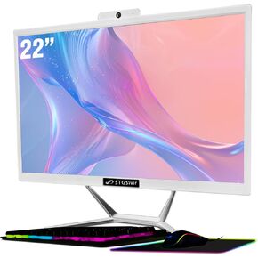 STGSivir All-in-One Desktop Computer, 22" Display, Intel Quad Core i5 2.9GHz up to 3.6GHz, 16G RAM, 512G SSD, WiFi 5, Bluetooth, RGB Keyboard & Mouse & Mouse Pad, Webcam, W10H64