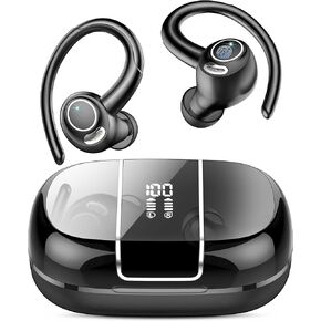 Wireless Earbuds Bluetooth 5.3 Headphones Sports, 48Hrs Playback Over Ear Buds with CVC8.0 Mic, Bass Stereo Bluetooth Earbuds with Earhooks, LED Display, IP7 Waterproof Earphones for Workout/Running