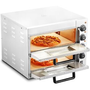 VEVOR Commercial Pizza Oven Countertop, 16" Double Deck Layer, Stainless Steel Electric Pizza Oven with Stone and Handle, Multipurpose Indoor Pizza Maker for Restaurant Home Pretzels Baked
