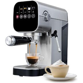 Espresso Machine with Steam Milk Frother Compact Cappuccino Machine with Programmable to Customized Americano Touch Screen Coffee Maker for Latte, Hot Water Stainless Steel