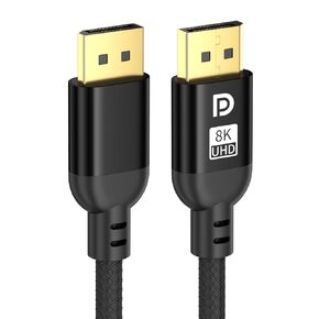 8K Displayport Cable 30FT,32Gbps high-Speed DP Cable, Braided Rope,Support 8K@60Hz 4K@120Hz Dynamic HDR,DSC,Durable,Flexible,Used for Esports Display/Graphics Card/Professional Projector