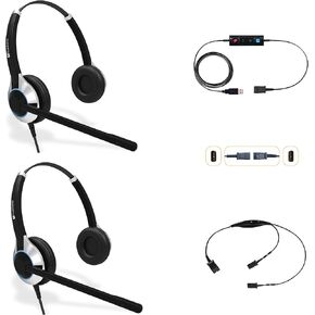 TruVoice Computer Headset Bundle for Training | Monitoring | Supervising : Includes 2 x HD-550 Headset with Noise Canceling Microphone, USB Cable and Training Y Cable for Computers
