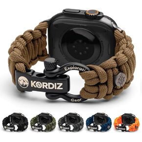 KORDIZ Survivor - سوار ساعة باراكورد Apple متوافق مع Apple Watch Series Ultra & 9/8/7/6/5/4/3/2/1/SE - 49 مم 45 مم 44 مم 42 مم - مع كبل قابل للتعديل من الفولاذ المقاوم للصدأ