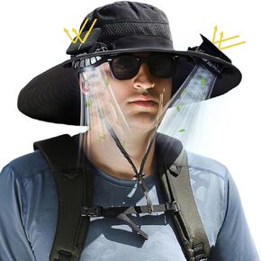 Solar Fan Hat,Hat with Fans Solar Power,Solar Fan Hats for Men,Wide Brim Fishing,Outdoor Hiking Cap with Built-in Solar Fans,Ideal for Camping and Sun Protection(Black)