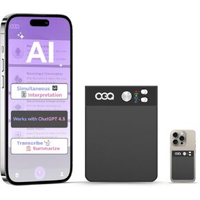 OEQ AI Smart Recorder مع تفسير متزامن وترابط حقيقي ، 64 جيجابايت معالج الكلام AI مدعوم من ChatGPT 4.5 مع التحكم في التطبيق للطلاب/التصميمات/الصحفي في الاجتماعات (أسود)