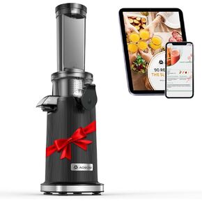Aobosi Compact Small Mini Juicer Machines Space-Saving Slow Masticating Juicer with High Juice Yield, Cleaning Brush Included, Small Cold Press Juicer Fit for Travel/Picnic/Office(Black)