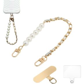 Minimalist Wrist Strap Phone Lanyard with Adjustable Drop-Proof Design, 7mm Reinforced Climbing Rope Material, 2 Phone Tether Tabs (Matching Metal and Rotatable Clear) - Ecru Beige