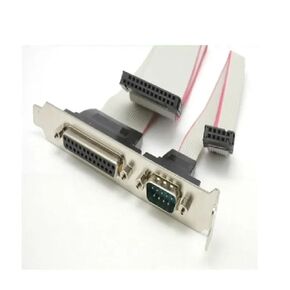 LPT 25 Pin Printer Parallel Port + Rs232 / Com Db9 Serial Cable Desktop Pc Rear Bracket Profile 30cm