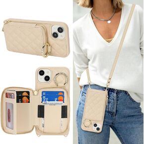 بالنسبة إلى iPhone 15 Plus Case Wallet مع حامل البطاقة للنساء ، للحصول على محفظة IPhone 15 Plus Phone مع فتحات بطاقة الائتمان الشريط مع Kickstand Zipper Case-Black