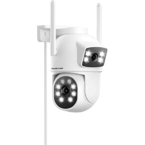Camcamp Dual Lens Security Cameras Wireless Outdoor ، 2K WiFi Camera for Home Security ، 360 ° View ، Plug-in Tracking ، Color Night Vision