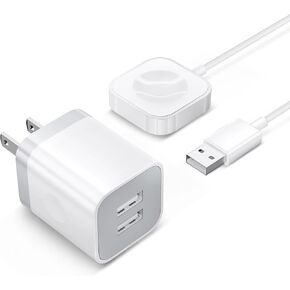 2025 Upgraded for Apple Watch Charger, Magnetic Wireless Charging Cable 3FT [Portable] iPhone iWatch Charger with Dual Port USB Power Adapter Block for iWatch Series Ultra/10/9/8/7/SE/SE2/6/5/4/3/2/1