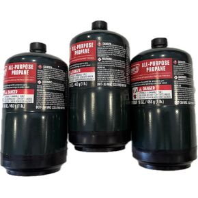 Propane Replacement Fuel Cylinders Camping- 16 Oz (3 Pack) Factory Pre-filled and Ready to Use