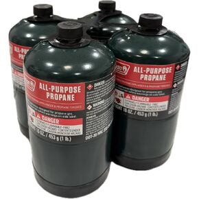 Propane Replacement Fuel Cylinders 16 Ounces Camping (4 Pack). Factory Pre-Filled, Ready to Use