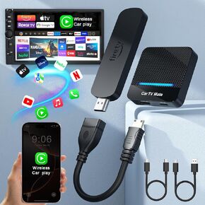 Car TV Mate Pro with Wireless Car Play Adapter, 2 in 1 HDMI Multimedia Adapter Converter for Fire T V Stick/Game Machine/Set-Top Box,HDMI TV Mate for Cars from 2016,Plug & Play, No Latency