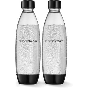 SodaStream Bottle 2 Pack, BPA Free Fizzy Water Bottles for Spirit, Terra, Art & Source Sparkling Water Makers, Dishwasher Safe Reusable Water Bottle for SodaStream Flavours - 2x 1L Water Bottle, Black