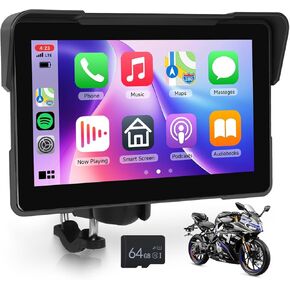 Motorcycle Carplay Screen 7 Inch with Wireless CarPlay/Android Auto, Waterproof Touchscreen Portable with Dual Bluetooth Display GPS for Motorcycle/Motorbike, Mirror Link EQ/SD/Voice Control
