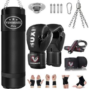 Vensmuste Punching Bag for Adults, 4FT PU Heavy Boxing Bag Set, Heavy Punching Bag with 12OZ Gloves for MMA Karate Kickboxing Boxing Muay Thai Training at Home or Gym - Unfilled Heavy Bag