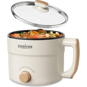 Stariver 1.5L وعاء Hot Electric مع قوة مزدوجة - طباخ معكرونة محمولة ميني محمولة للرامين ، الحساء ، المعكرونة ، البيض ، الشوفان - حماية متوسطة الجفاف - مثالية للمسكن ، المكتب ، هدية السفر