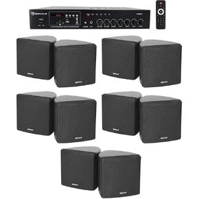 Rockville Commercial Restaurant Bluetooth Amplifier+10 3.5" Black Cube Speakers