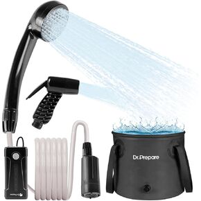 DR.PREPARE Portable Shower for Camping, Camping Shower with Container, Portable Outdoor Camp Shower for Camping, Beach, Hiking, Climbing, Pet Cleaning, Car Washing