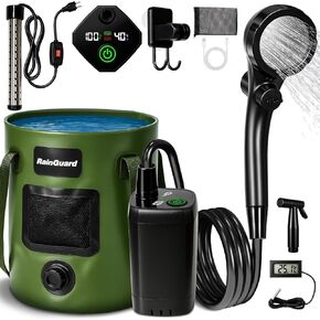Portable Shower for Camping, 6000mAh Rechargeable Camp Shower Pump with Immersion Water Heater, 6.6 Gal Foldable Bucket, 4 Spray Modes, Outdoor Camping Shower Kit for Travel, Pet Bath, Car Washing