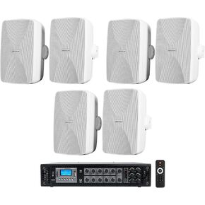 Rockville (6) White 5.25" Commercial 70v Wall Speakers+Amp 4 Restaurant/Office/Cafe/Bar