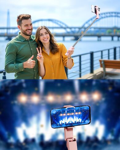 Selfie Stick for iPhone, Extended Portable Selfie Stick, Wireless Remote, Adujustable, Compact Phone Holder for Photograph, Video Recording, Streaming (White) in Kuwait